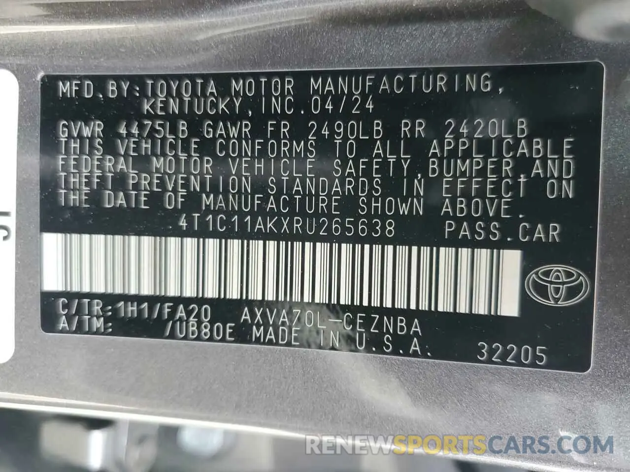 12 Photograph of a damaged car 4T1C11AKXRU265638 TOYOTA CAMRY 2024