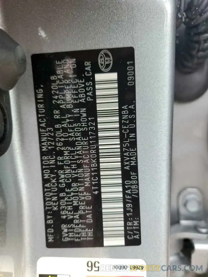 12 Photograph of a damaged car 4T1C11BK0RU117321 TOYOTA CAMRY 2024