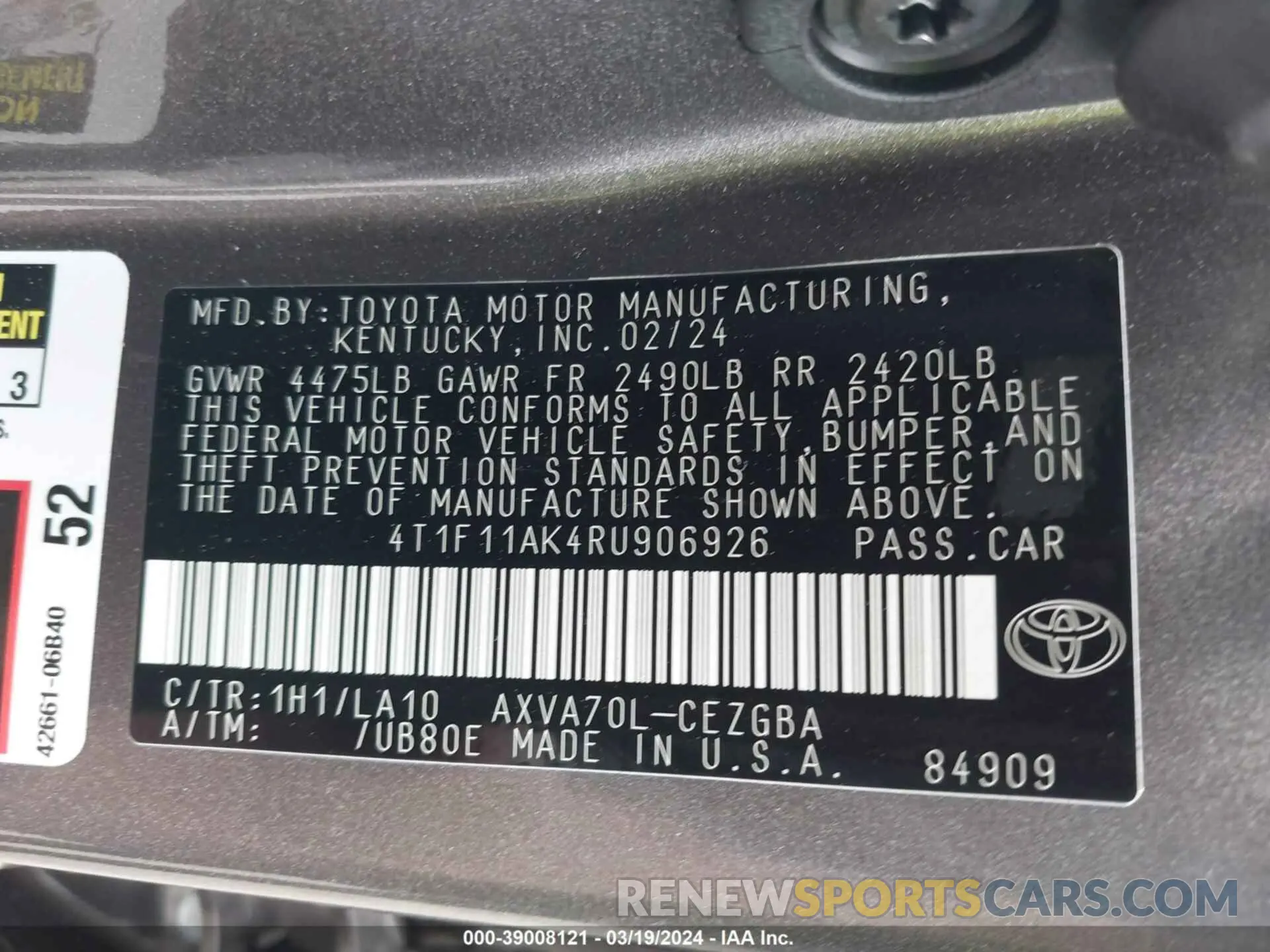 9 Photograph of a damaged car 4T1F11AK4RU906926 TOYOTA CAMRY 2024