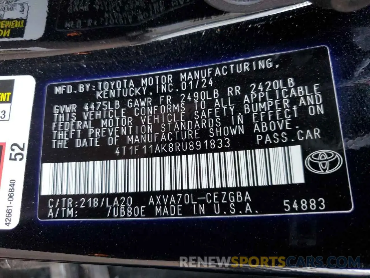 12 Photograph of a damaged car 4T1F11AK8RU891833 TOYOTA CAMRY 2024