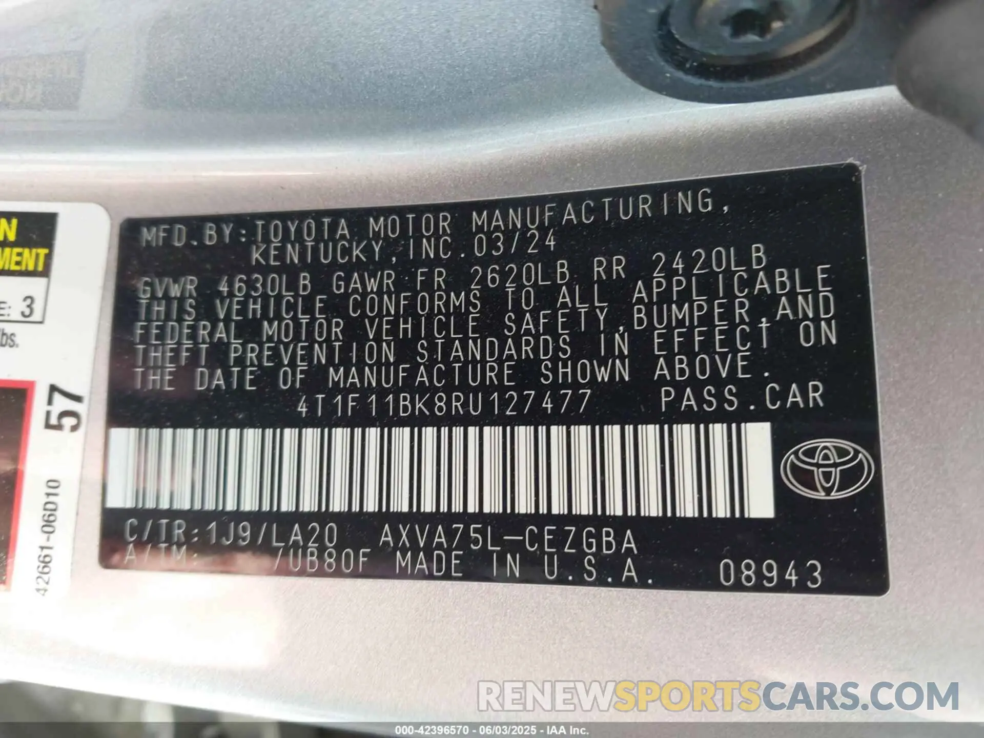 9 Photograph of a damaged car 4T1F11BK8RU127477 TOYOTA CAMRY 2024