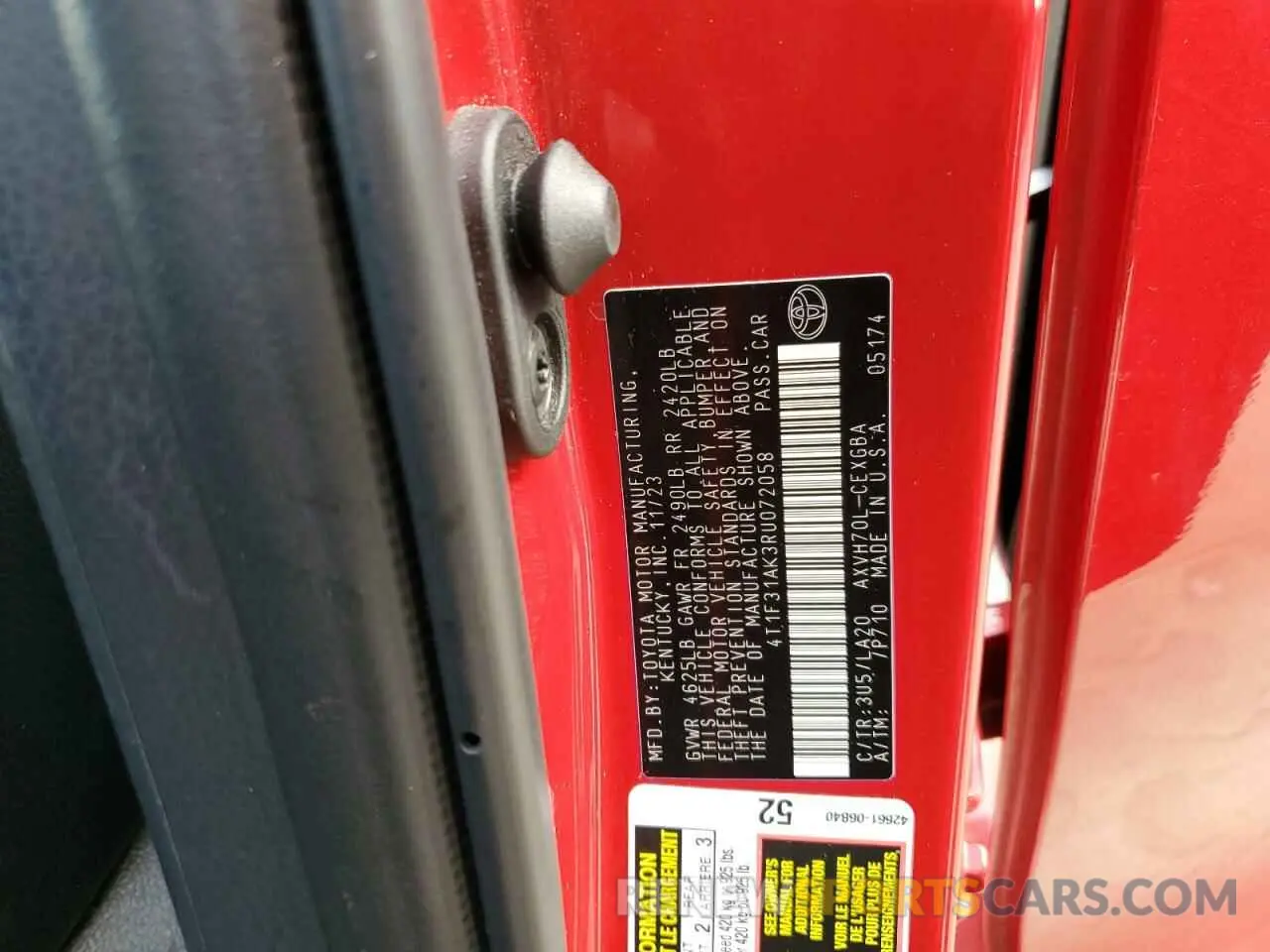 13 Photograph of a damaged car 4T1F31AK3RU072058 TOYOTA CAMRY 2024