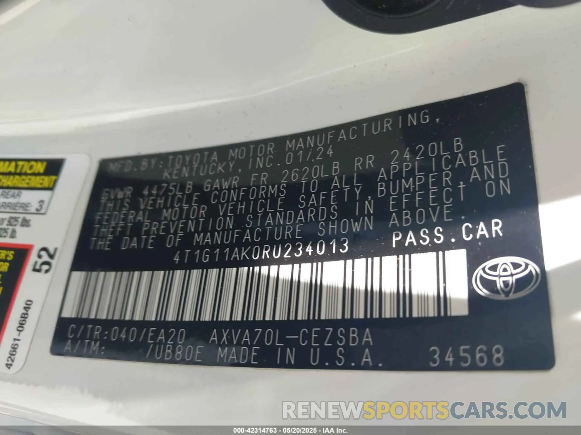 9 Photograph of a damaged car 4T1G11AK0RU234013 TOYOTA CAMRY 2024