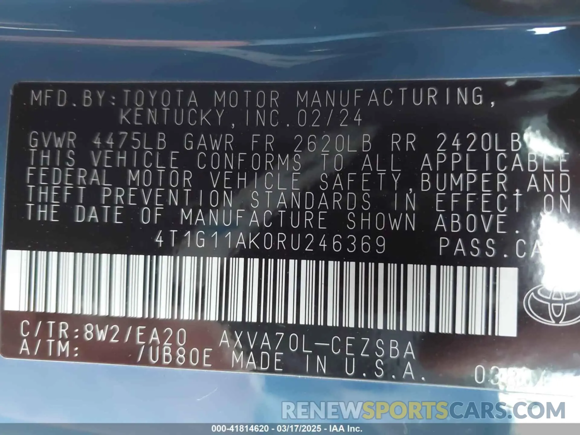 9 Photograph of a damaged car 4T1G11AK0RU246369 TOYOTA CAMRY 2024