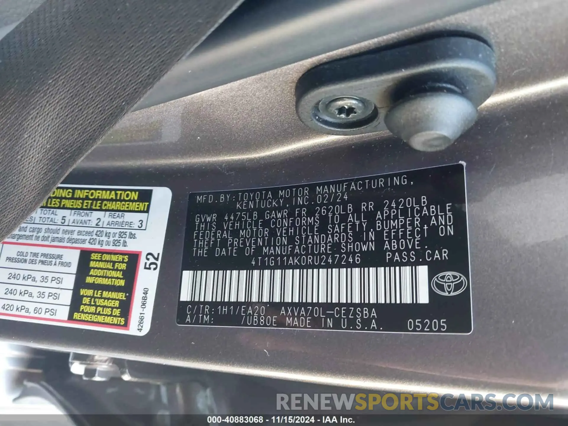 9 Photograph of a damaged car 4T1G11AK0RU247246 TOYOTA CAMRY 2024