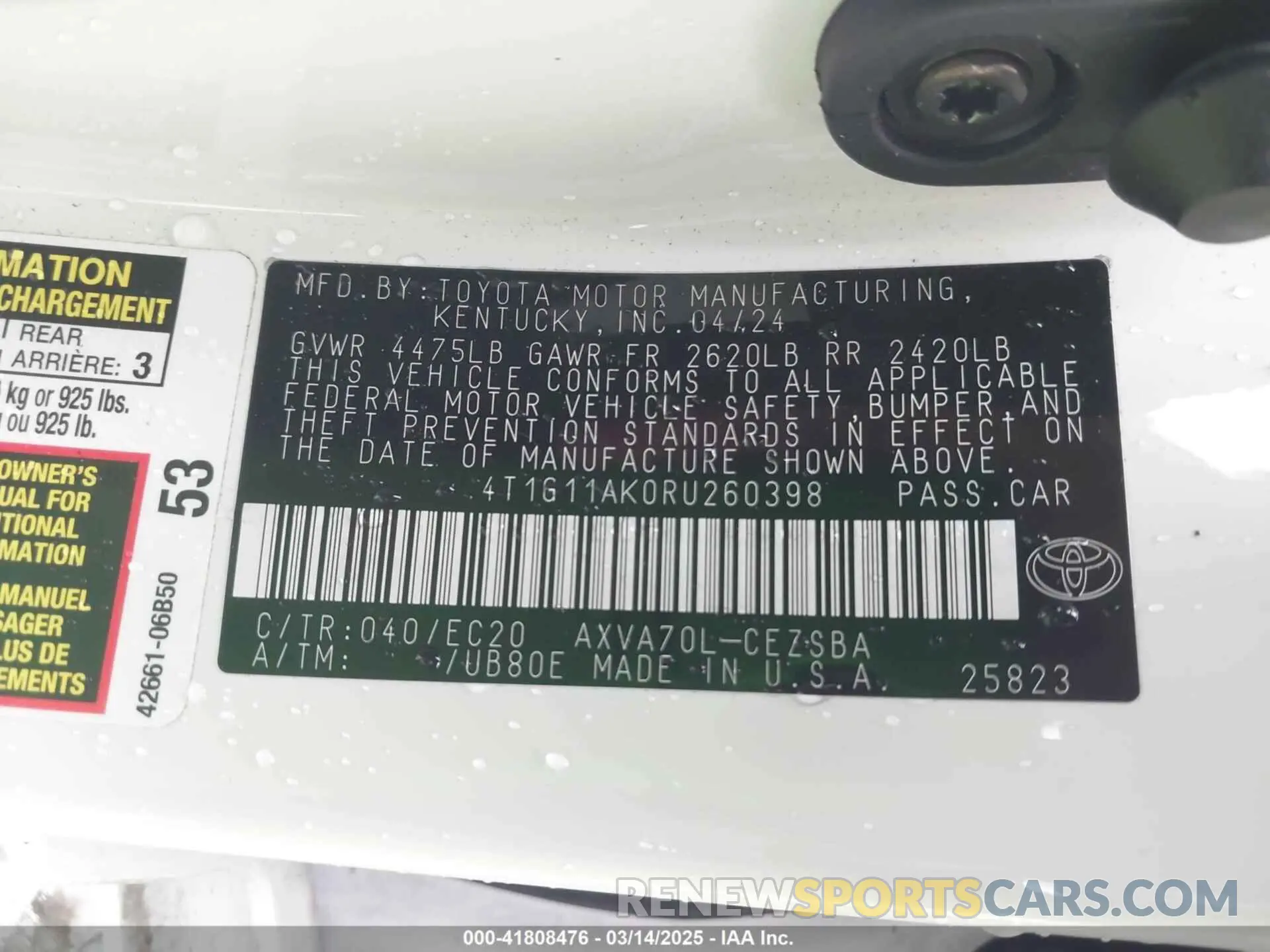 9 Photograph of a damaged car 4T1G11AK0RU260398 TOYOTA CAMRY 2024