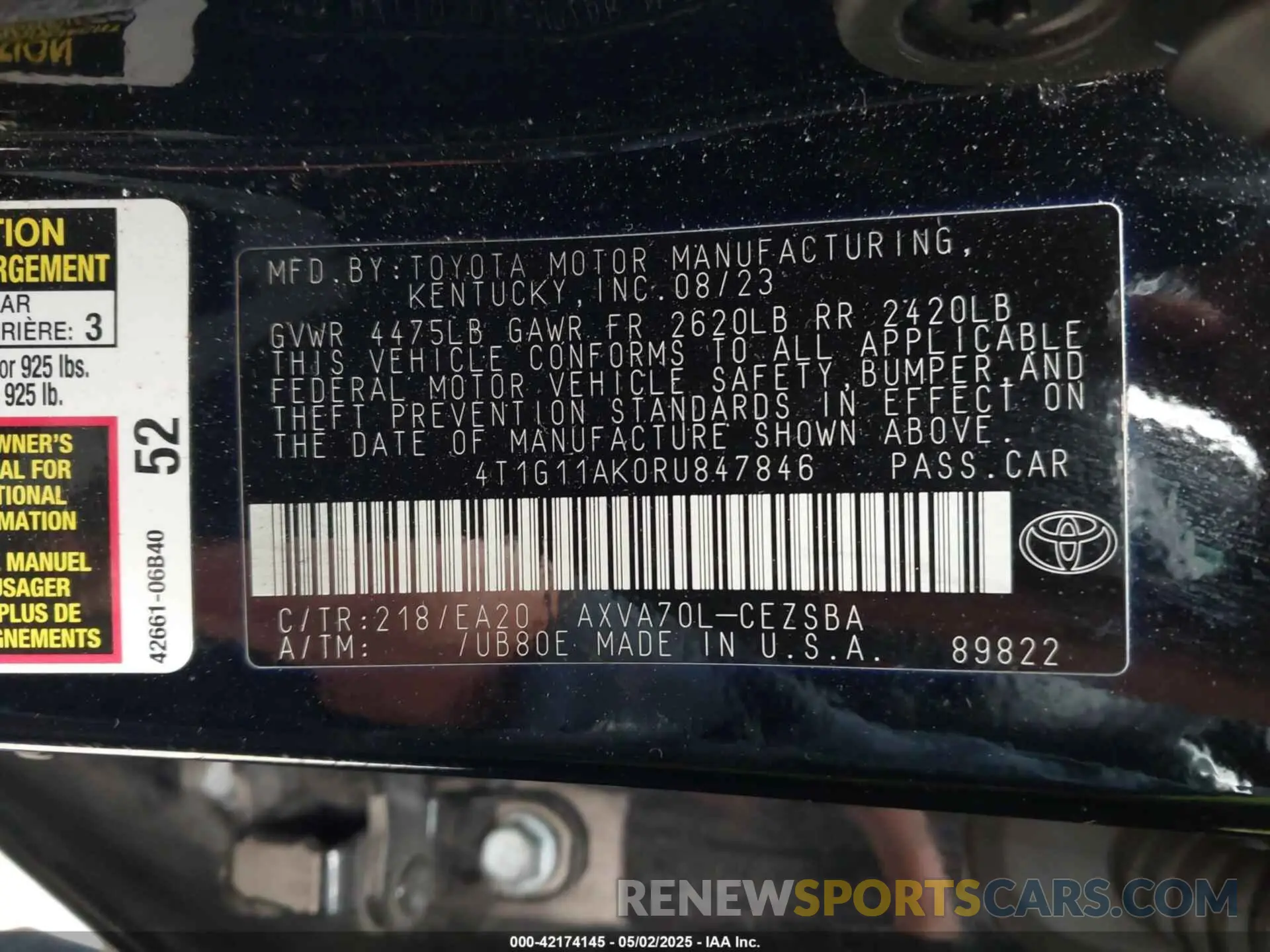 9 Photograph of a damaged car 4T1G11AK0RU847846 TOYOTA CAMRY 2024