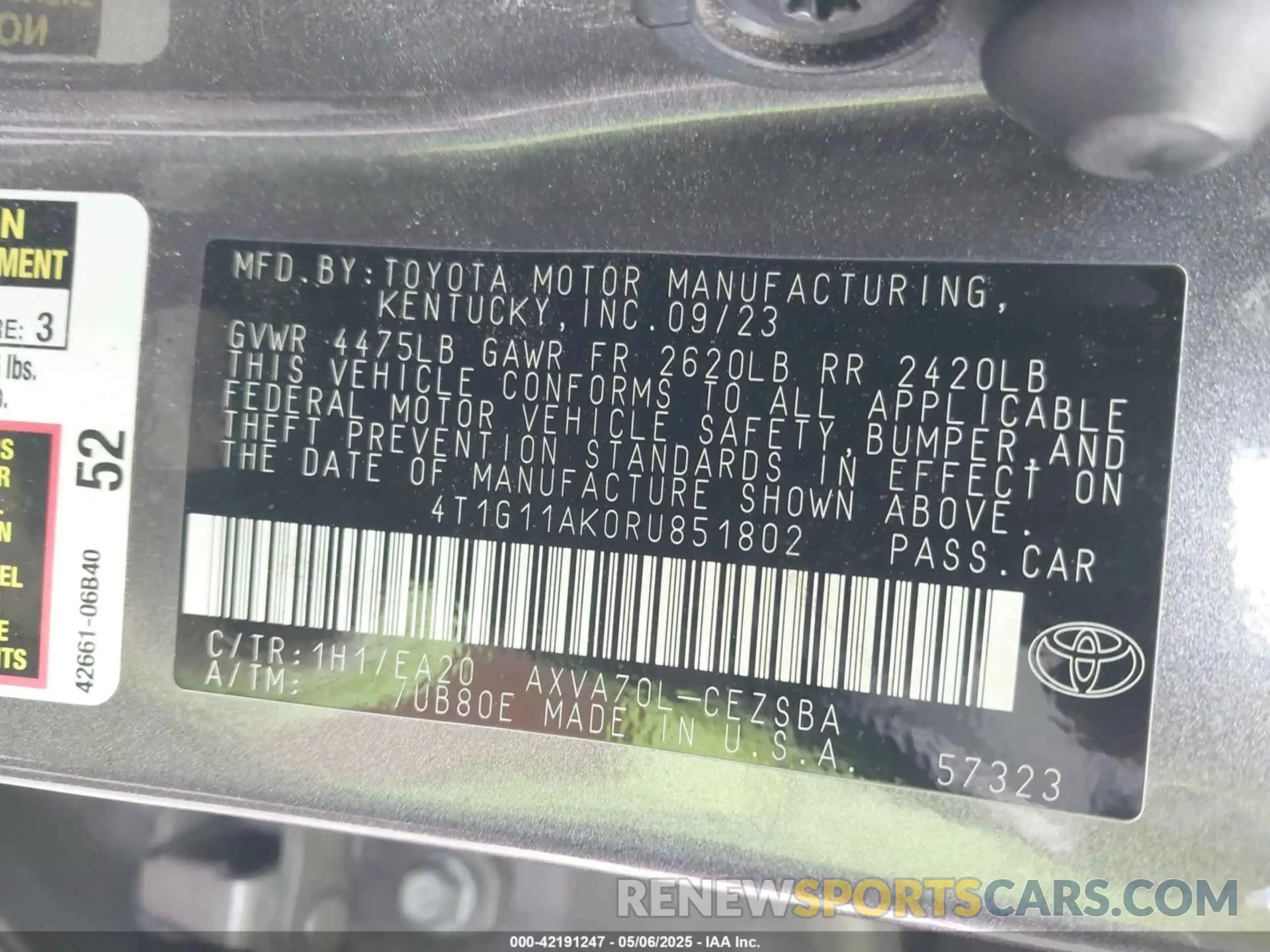 9 Photograph of a damaged car 4T1G11AK0RU851802 TOYOTA CAMRY 2024