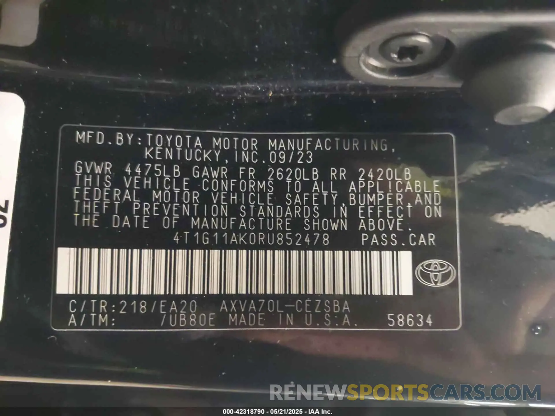 9 Photograph of a damaged car 4T1G11AK0RU852478 TOYOTA CAMRY 2024