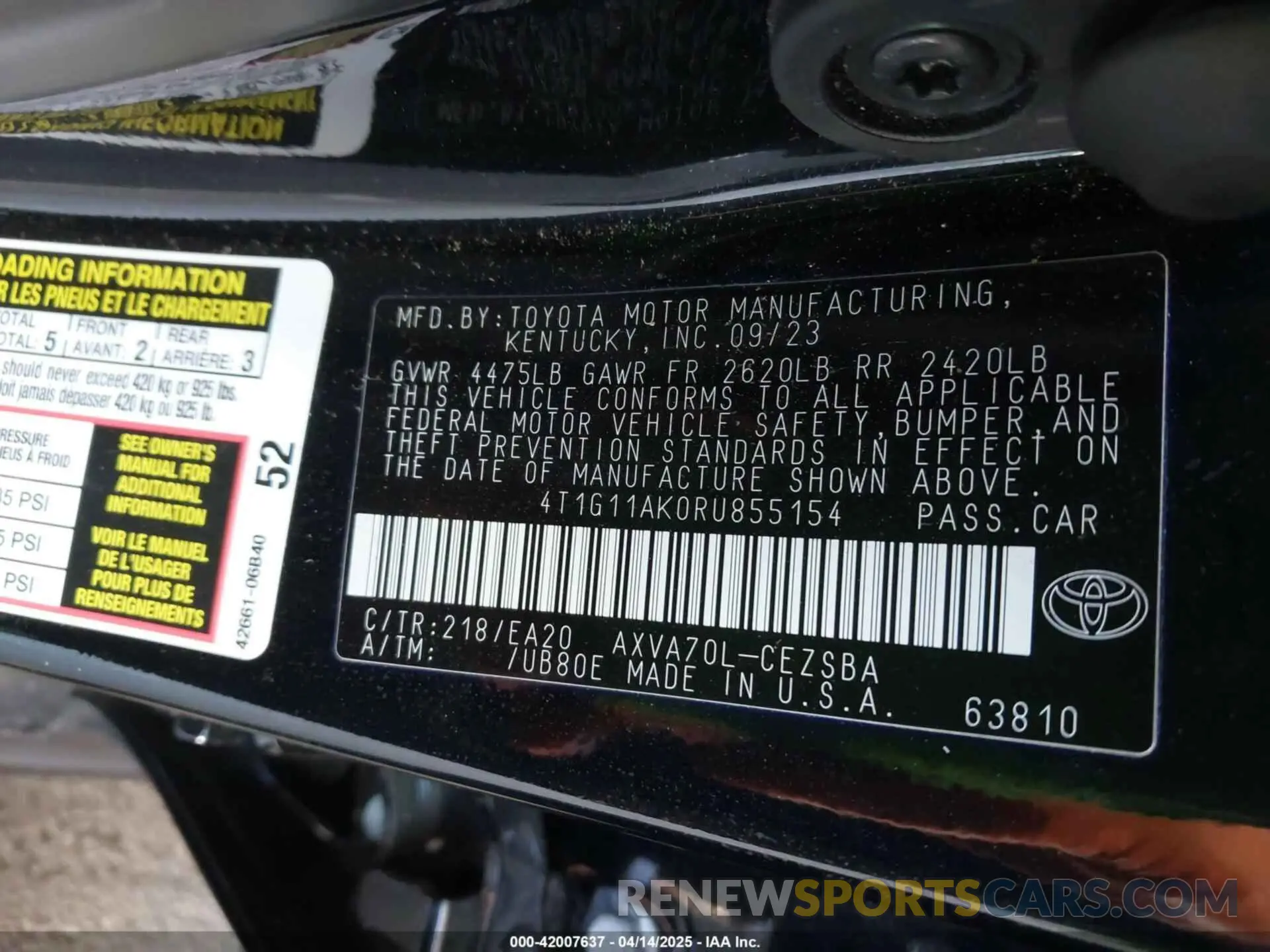 9 Photograph of a damaged car 4T1G11AK0RU855154 TOYOTA CAMRY 2024