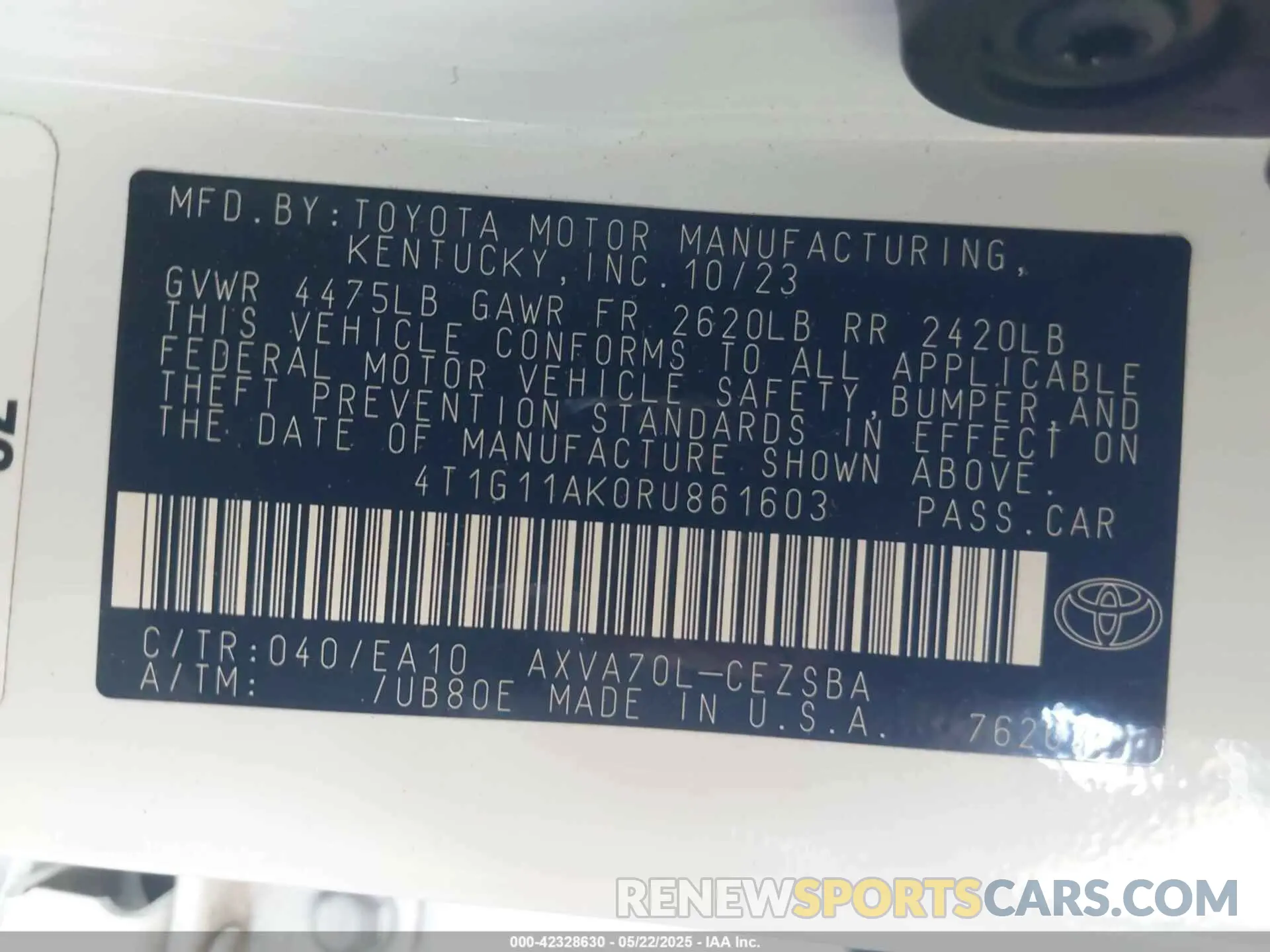 9 Photograph of a damaged car 4T1G11AK0RU861603 TOYOTA CAMRY 2024