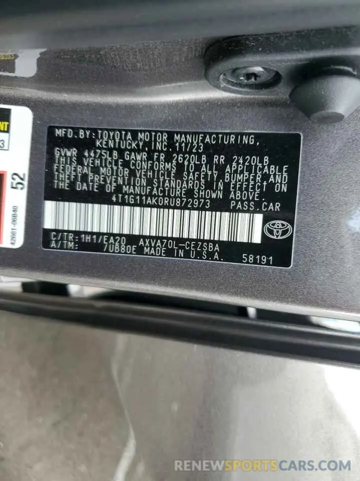 12 Photograph of a damaged car 4T1G11AK0RU872973 TOYOTA CAMRY 2024