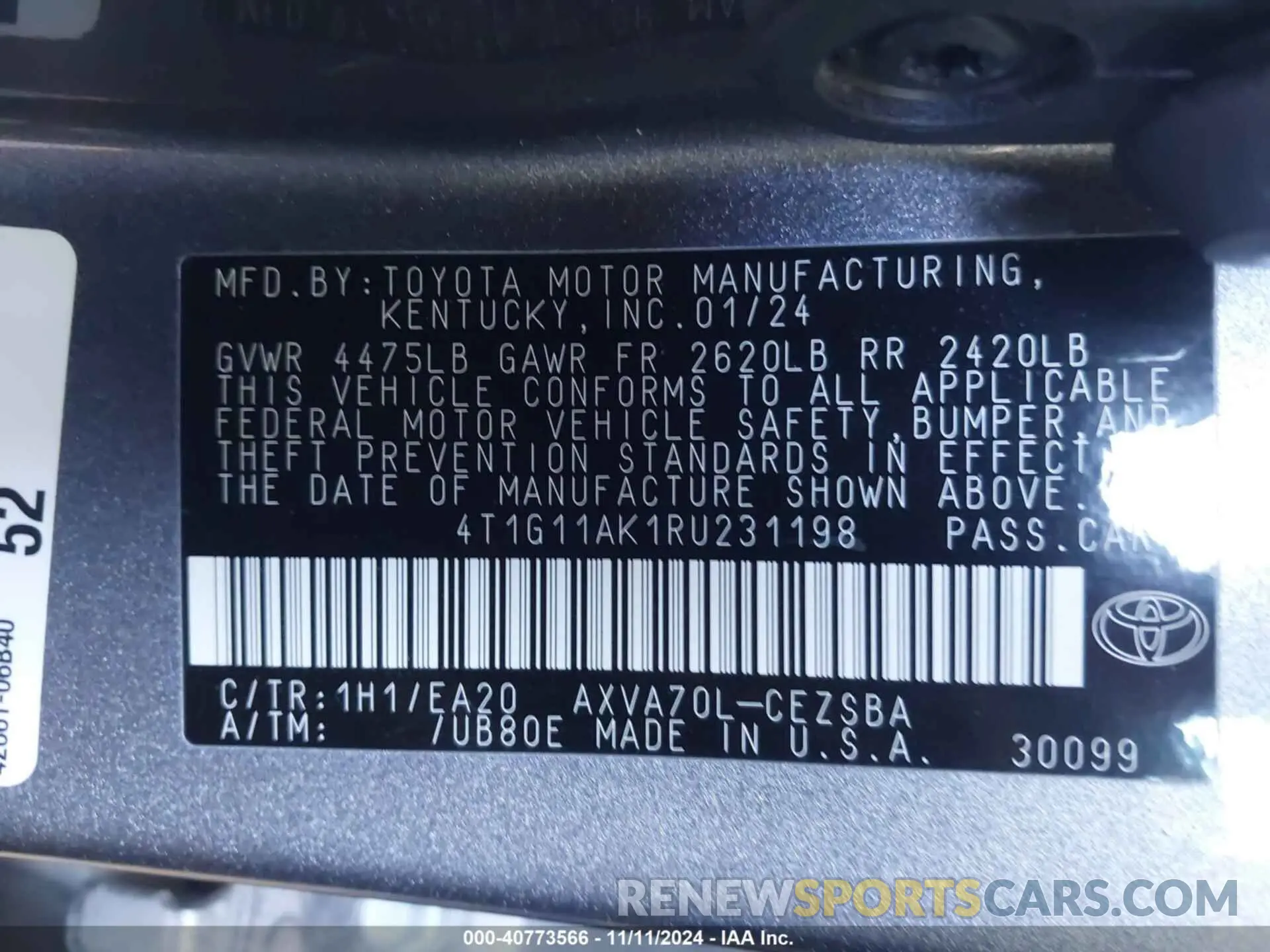 9 Photograph of a damaged car 4T1G11AK1RU231198 TOYOTA CAMRY 2024