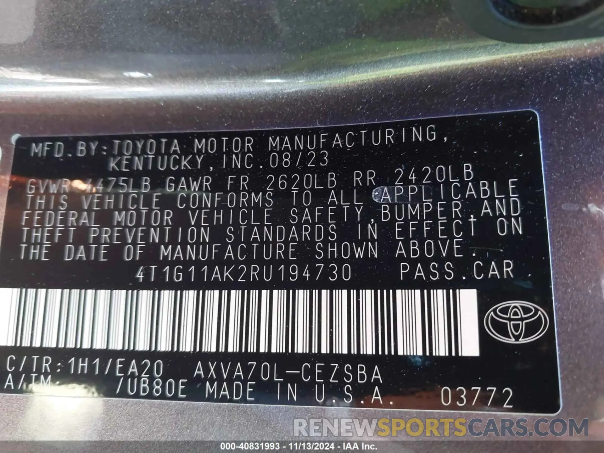 9 Photograph of a damaged car 4T1G11AK2RU194730 TOYOTA CAMRY 2024
