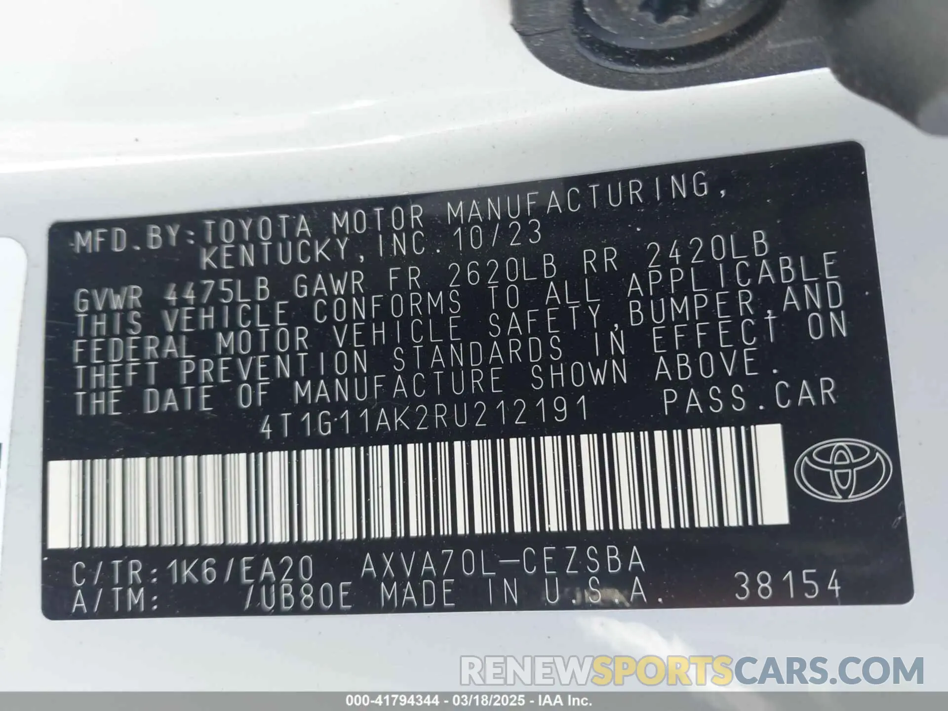 9 Photograph of a damaged car 4T1G11AK2RU212191 TOYOTA CAMRY 2024
