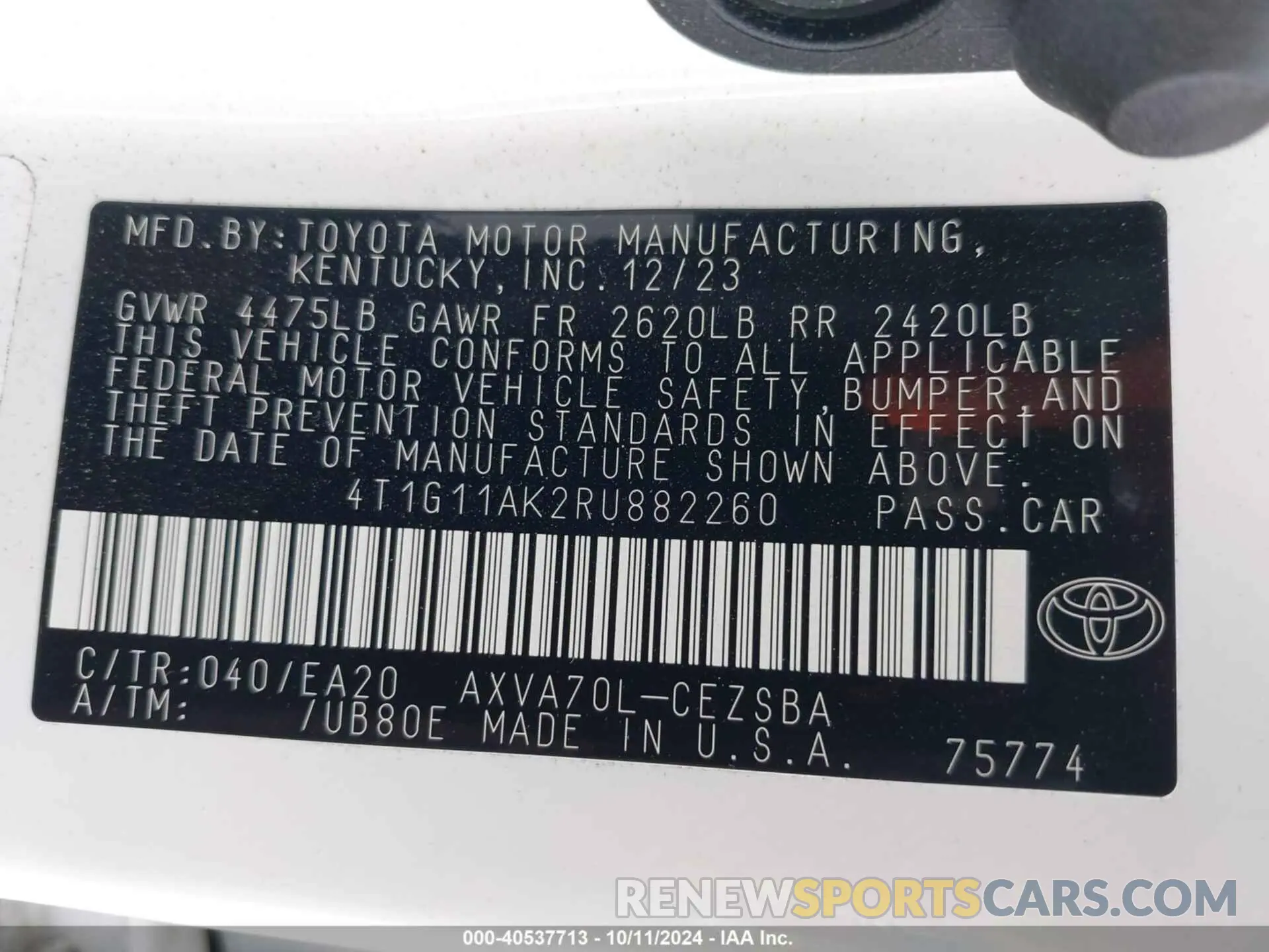 9 Photograph of a damaged car 4T1G11AK2RU882260 TOYOTA CAMRY 2024