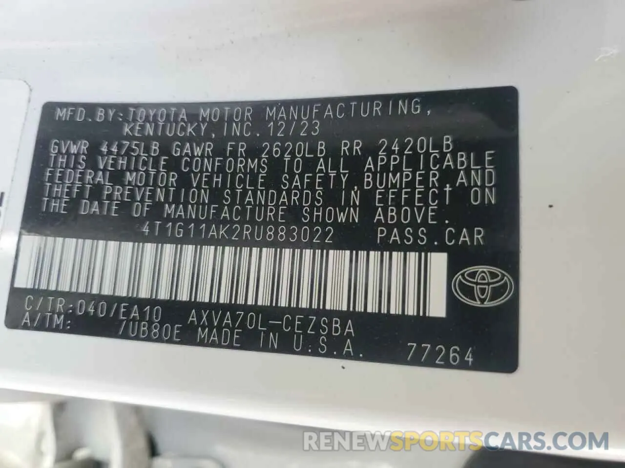 14 Photograph of a damaged car 4T1G11AK2RU883022 TOYOTA CAMRY 2024
