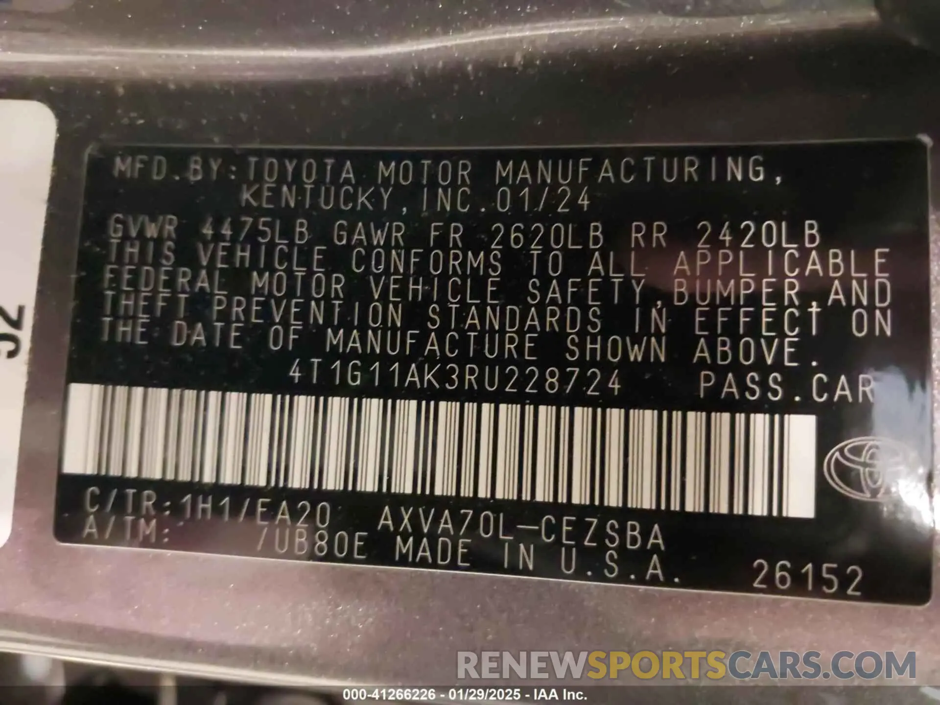 9 Photograph of a damaged car 4T1G11AK3RU228724 TOYOTA CAMRY 2024