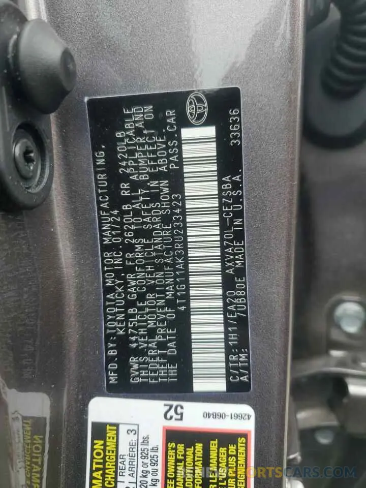 12 Photograph of a damaged car 4T1G11AK3RU233423 TOYOTA CAMRY 2024