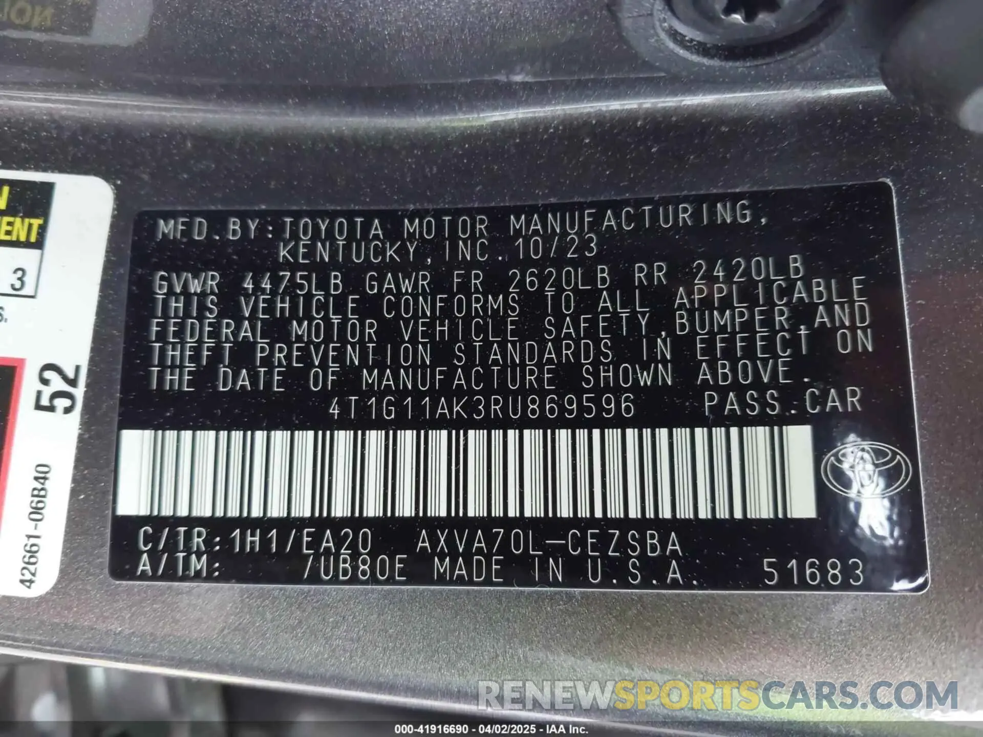 9 Photograph of a damaged car 4T1G11AK3RU869596 TOYOTA CAMRY 2024
