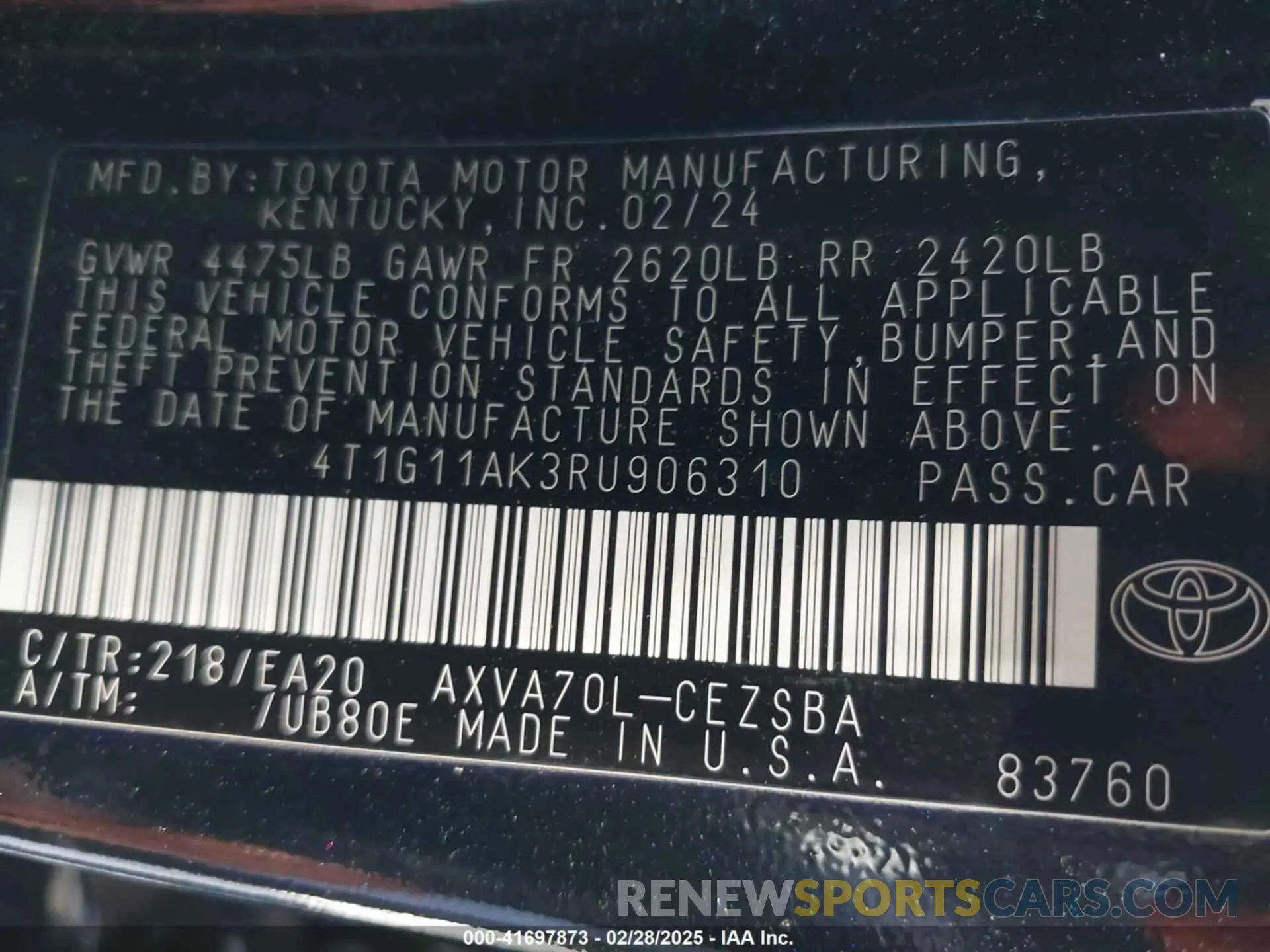 9 Photograph of a damaged car 4T1G11AK3RU906310 TOYOTA CAMRY 2024