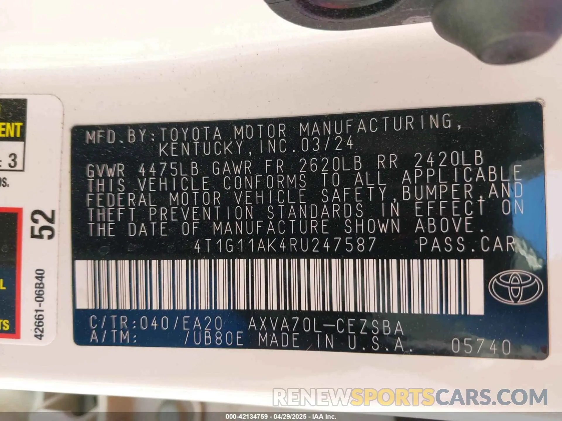 9 Photograph of a damaged car 4T1G11AK4RU247587 TOYOTA CAMRY 2024