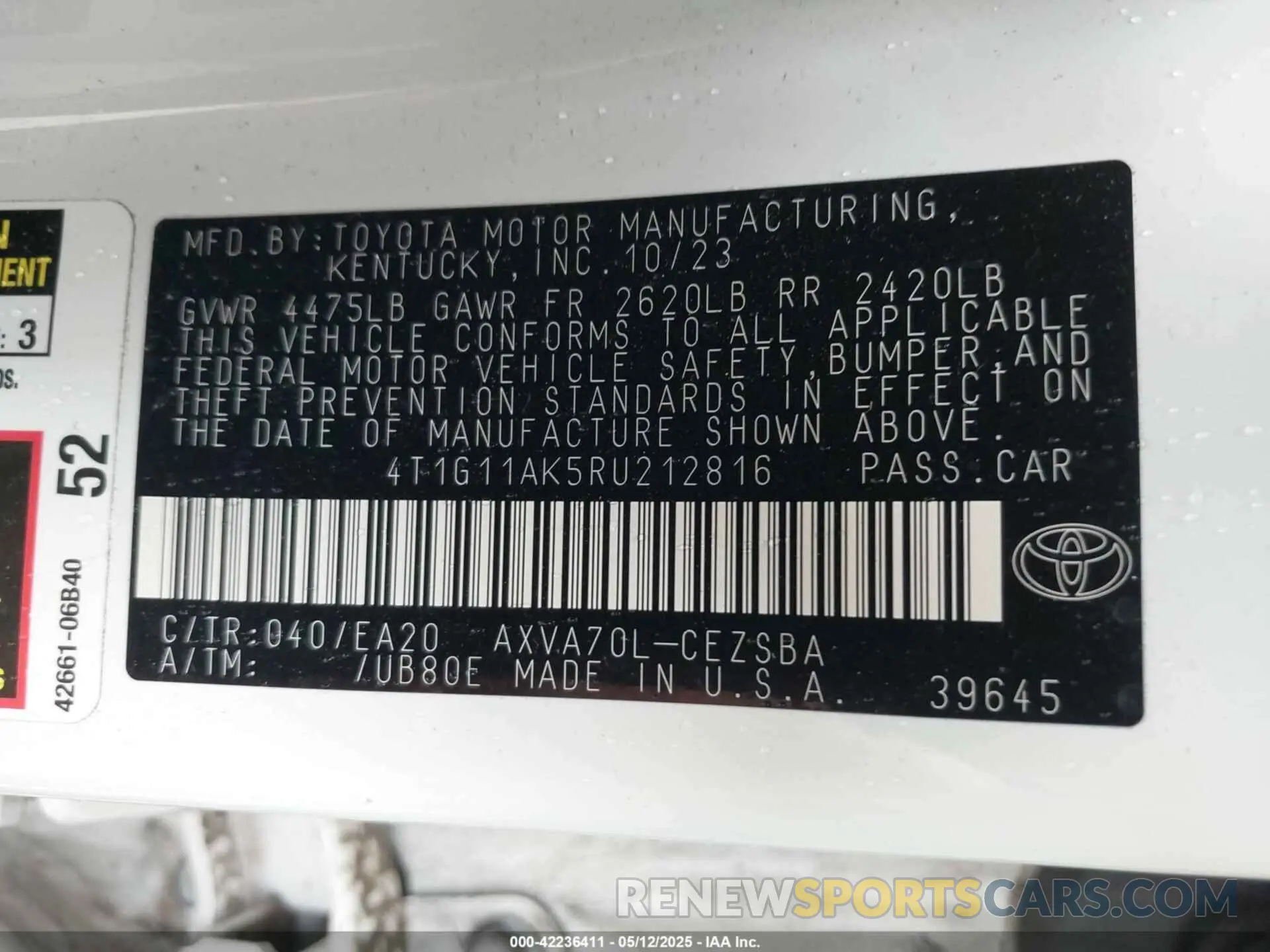 9 Photograph of a damaged car 4T1G11AK5RU212816 TOYOTA CAMRY 2024