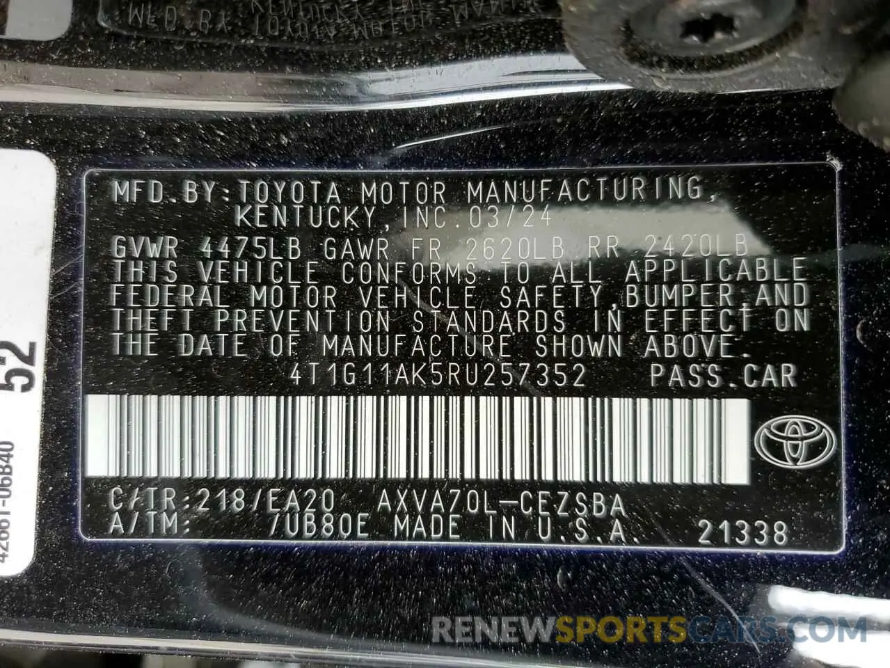 12 Photograph of a damaged car 4T1G11AK5RU257352 TOYOTA CAMRY 2024