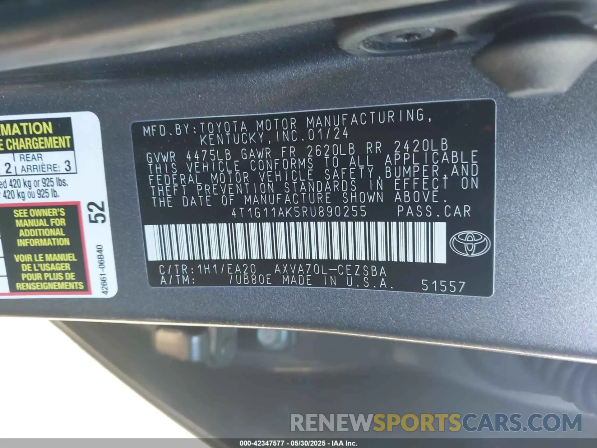 9 Photograph of a damaged car 4T1G11AK5RU890255 TOYOTA CAMRY 2024
