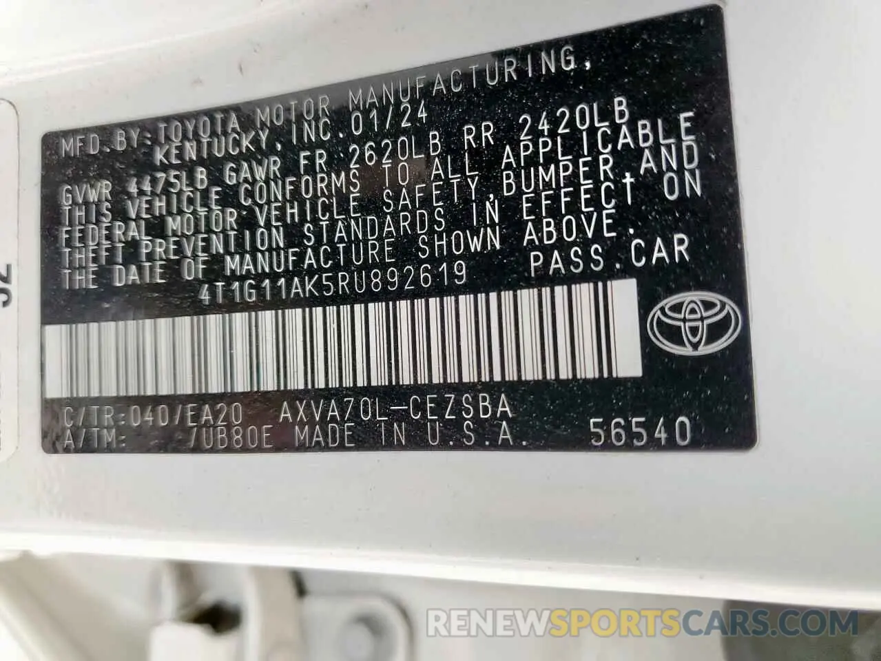 12 Photograph of a damaged car 4T1G11AK5RU892619 TOYOTA CAMRY 2024