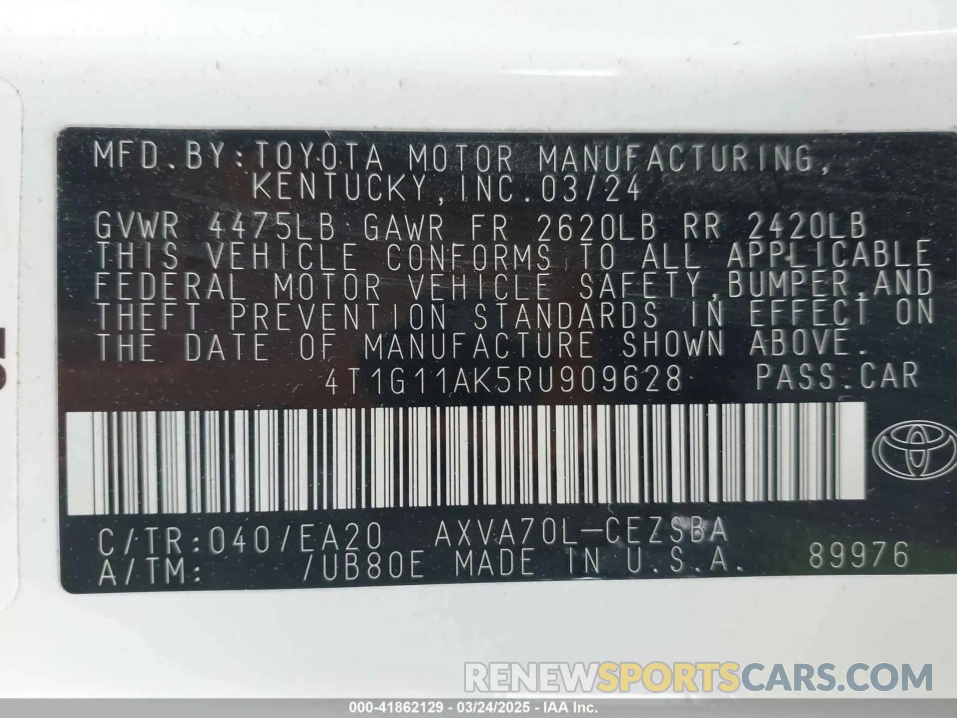 9 Photograph of a damaged car 4T1G11AK5RU909628 TOYOTA CAMRY 2024