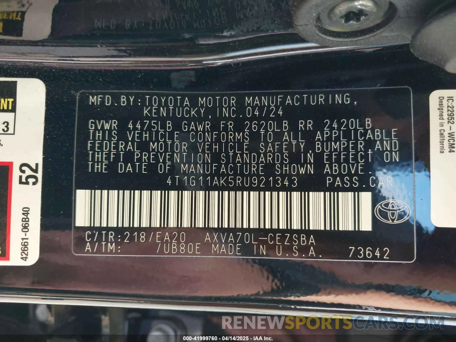 9 Photograph of a damaged car 4T1G11AK5RU921343 TOYOTA CAMRY 2024