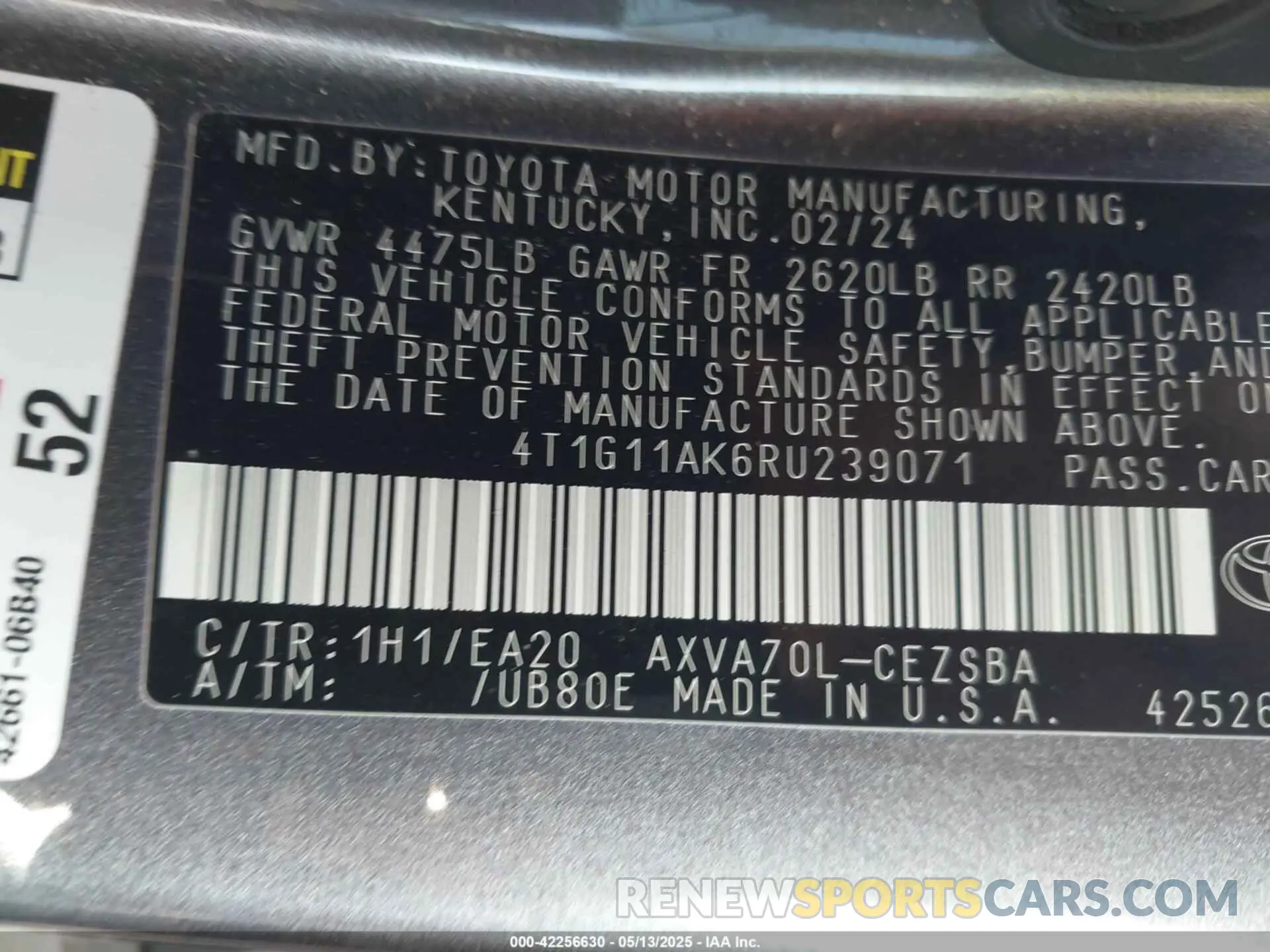 9 Photograph of a damaged car 4T1G11AK6RU239071 TOYOTA CAMRY 2024