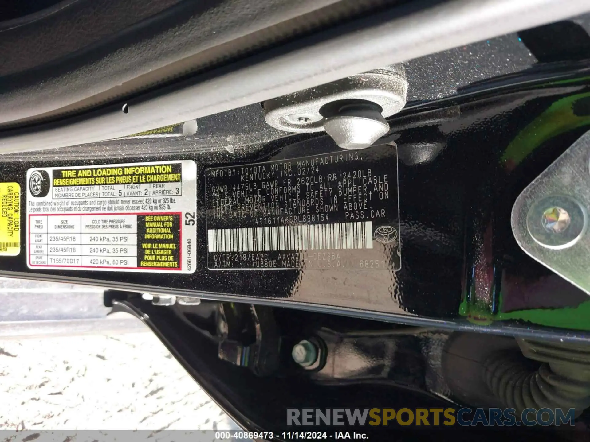 9 Photograph of a damaged car 4T1G11AK6RU898154 TOYOTA CAMRY 2024