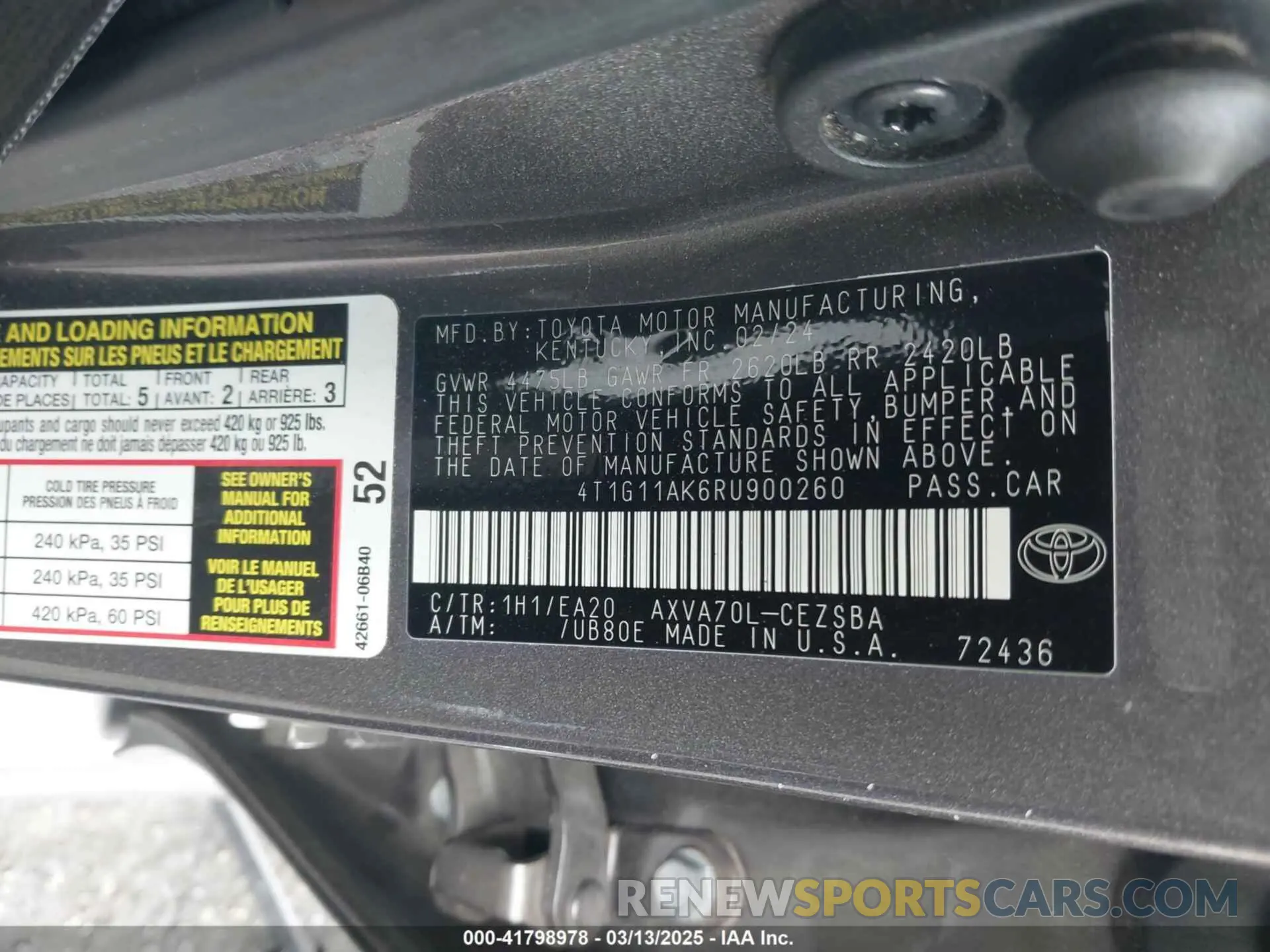 9 Photograph of a damaged car 4T1G11AK6RU900260 TOYOTA CAMRY 2024