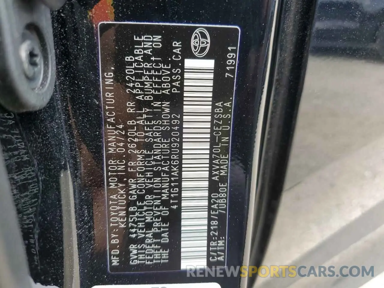 12 Photograph of a damaged car 4T1G11AK6RU920492 TOYOTA CAMRY 2024