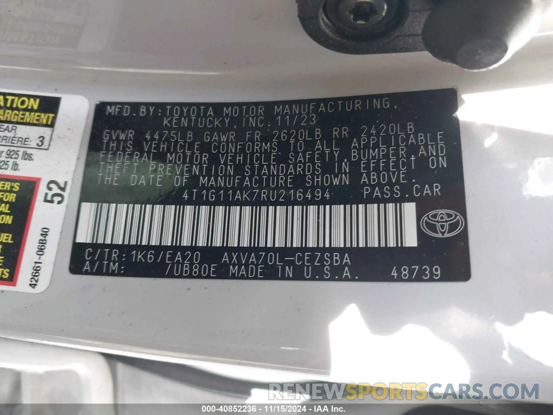 9 Photograph of a damaged car 4T1G11AK7RU216494 TOYOTA CAMRY 2024