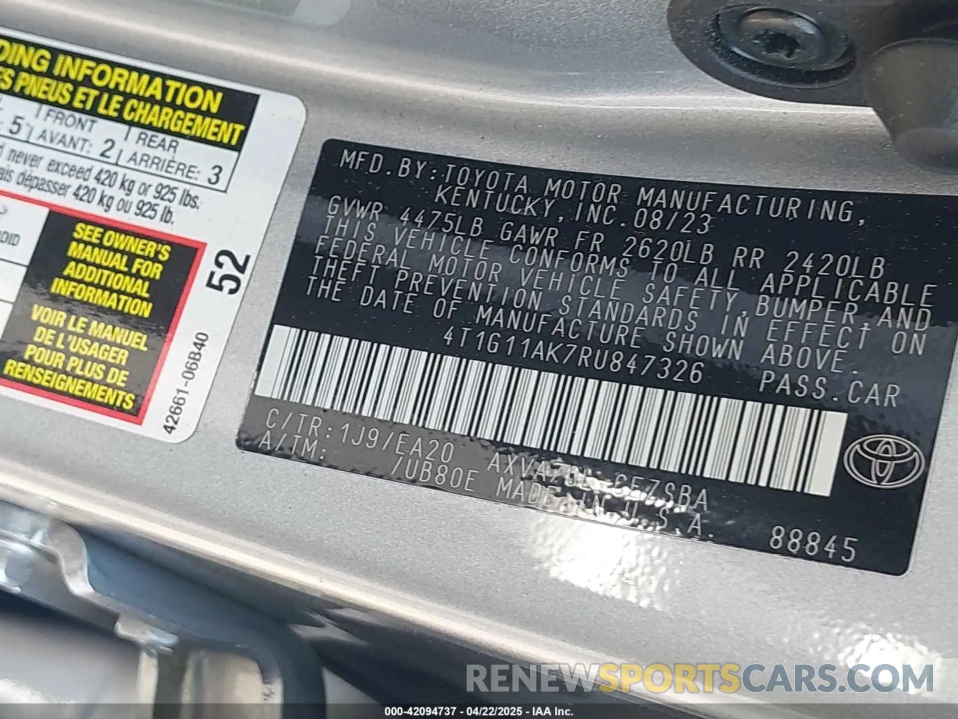 9 Photograph of a damaged car 4T1G11AK7RU847326 TOYOTA CAMRY 2024