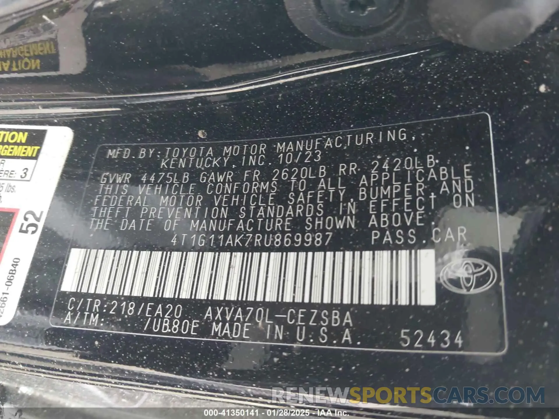 9 Photograph of a damaged car 4T1G11AK7RU869987 TOYOTA CAMRY 2024