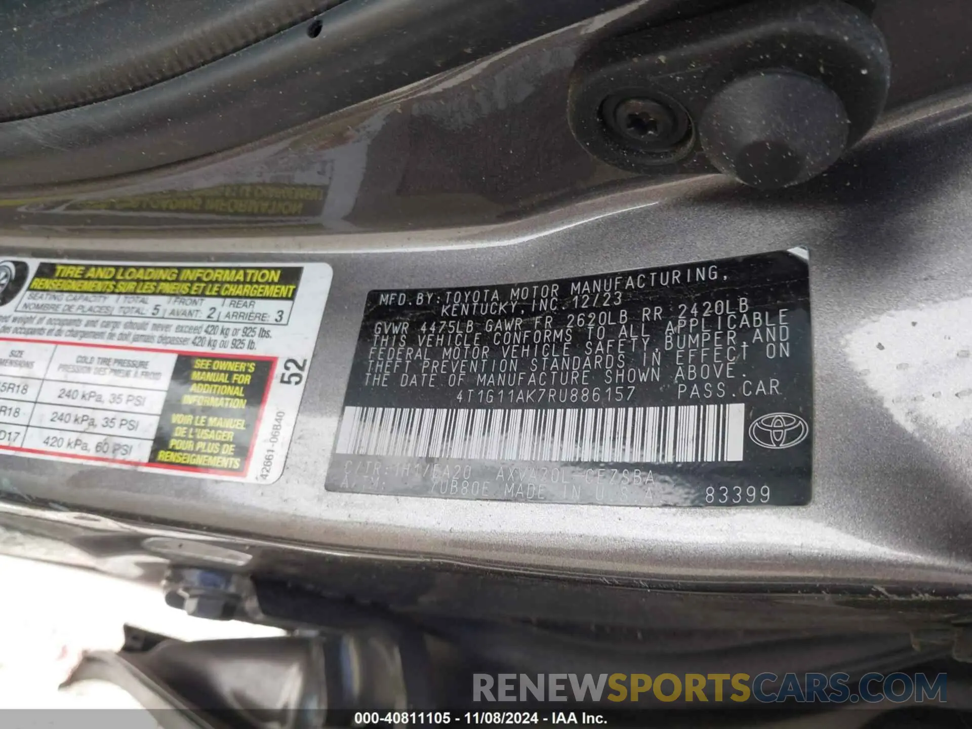 9 Photograph of a damaged car 4T1G11AK7RU886157 TOYOTA CAMRY 2024