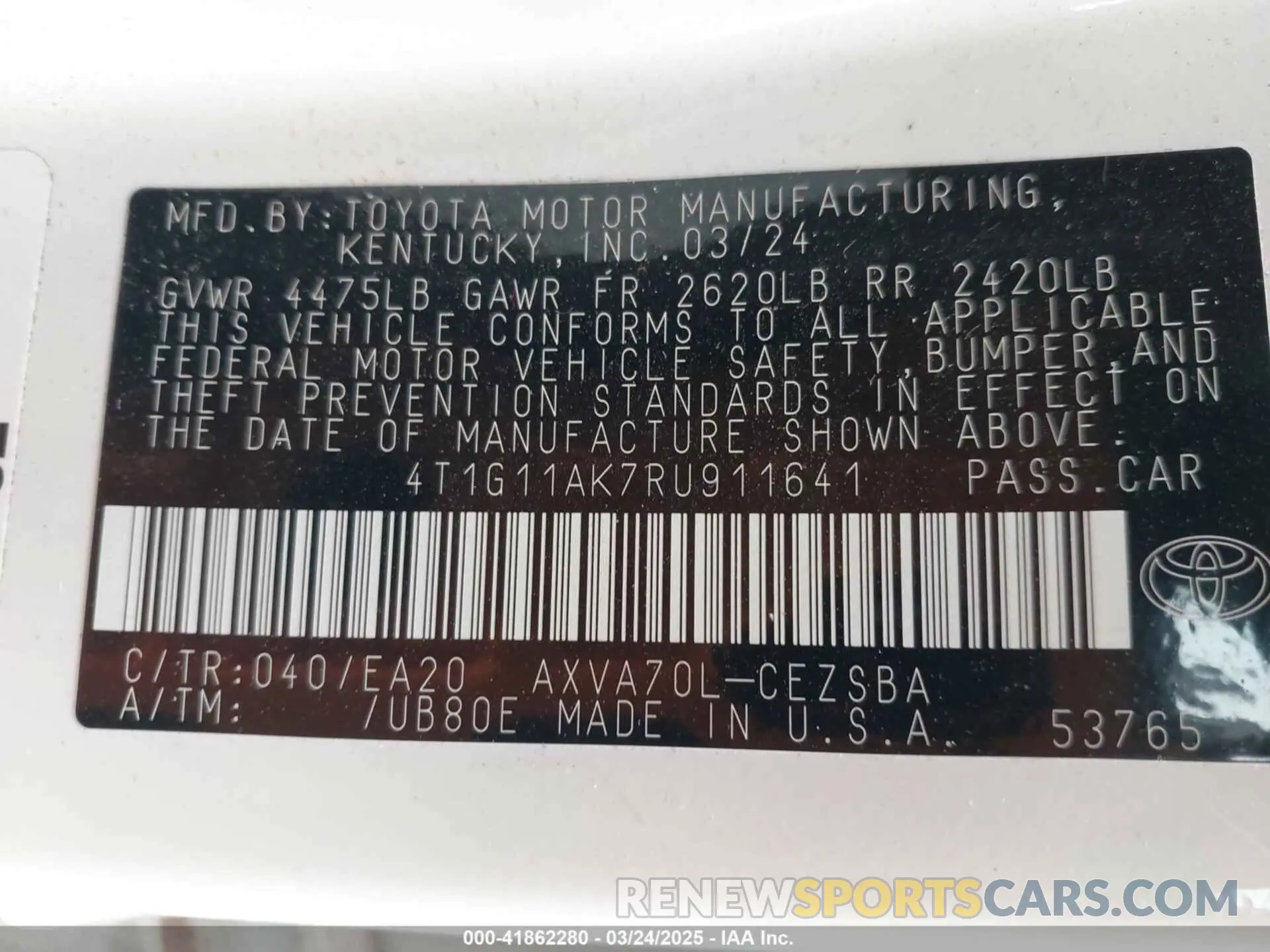 9 Photograph of a damaged car 4T1G11AK7RU911641 TOYOTA CAMRY 2024