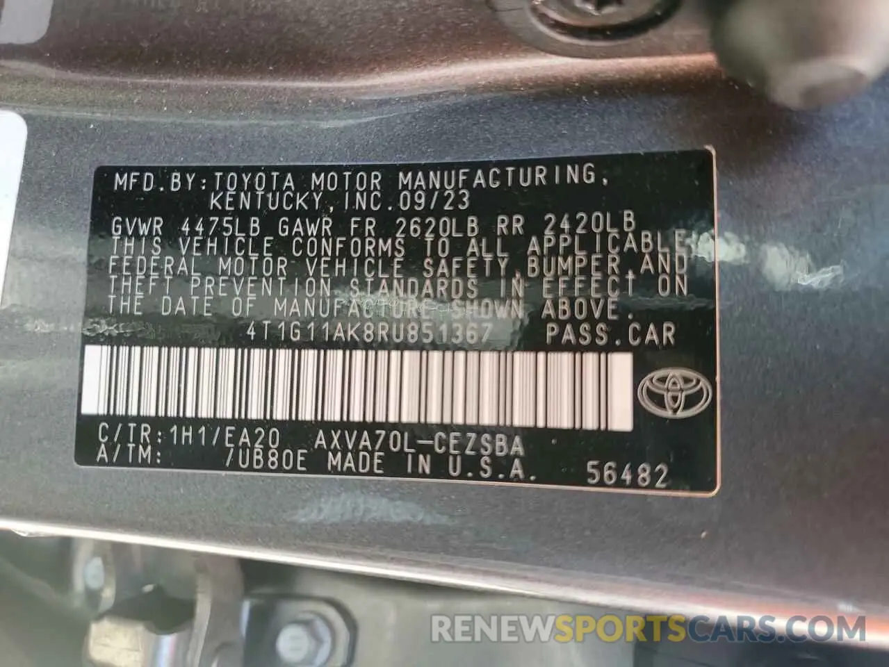 13 Photograph of a damaged car 4T1G11AK8RU851367 TOYOTA CAMRY 2024