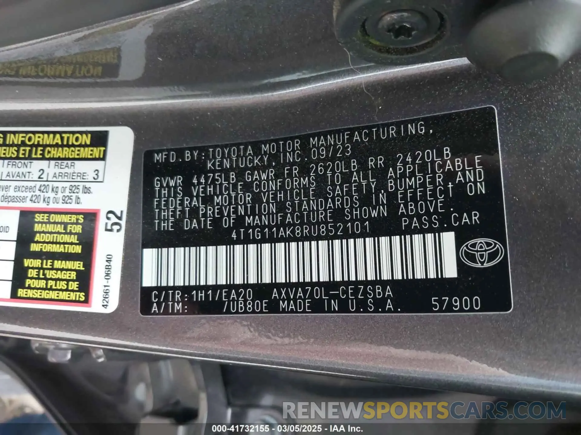 9 Photograph of a damaged car 4T1G11AK8RU852101 TOYOTA CAMRY 2024
