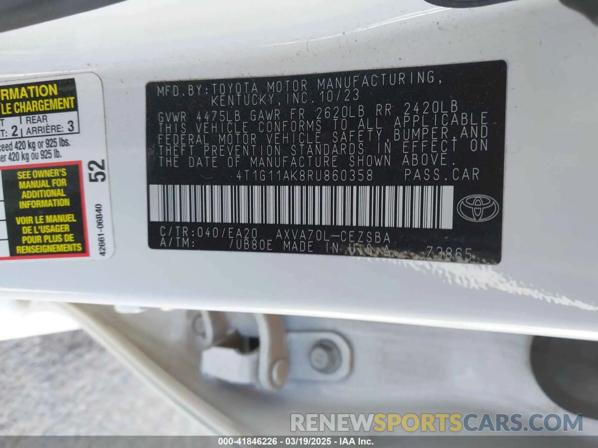 9 Photograph of a damaged car 4T1G11AK8RU860358 TOYOTA CAMRY 2024