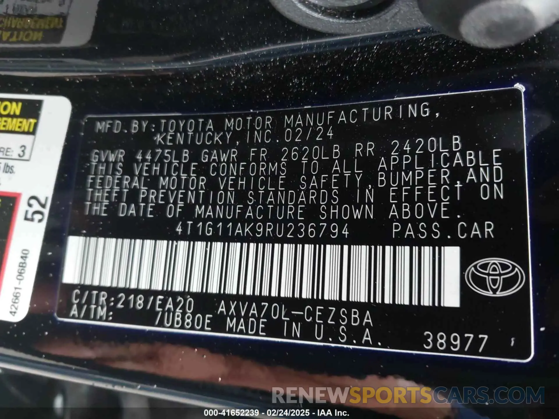 9 Photograph of a damaged car 4T1G11AK9RU236794 TOYOTA CAMRY 2024