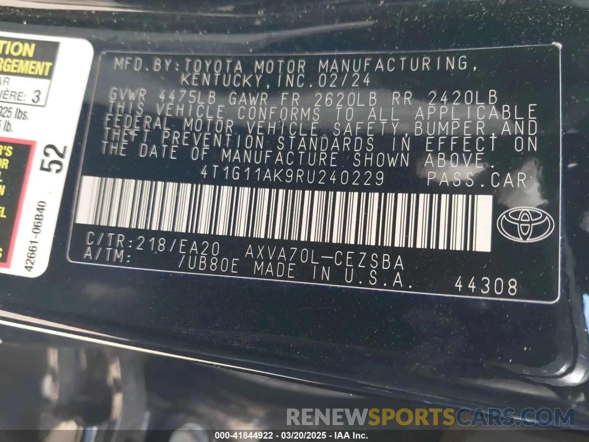 9 Photograph of a damaged car 4T1G11AK9RU240229 TOYOTA CAMRY 2024