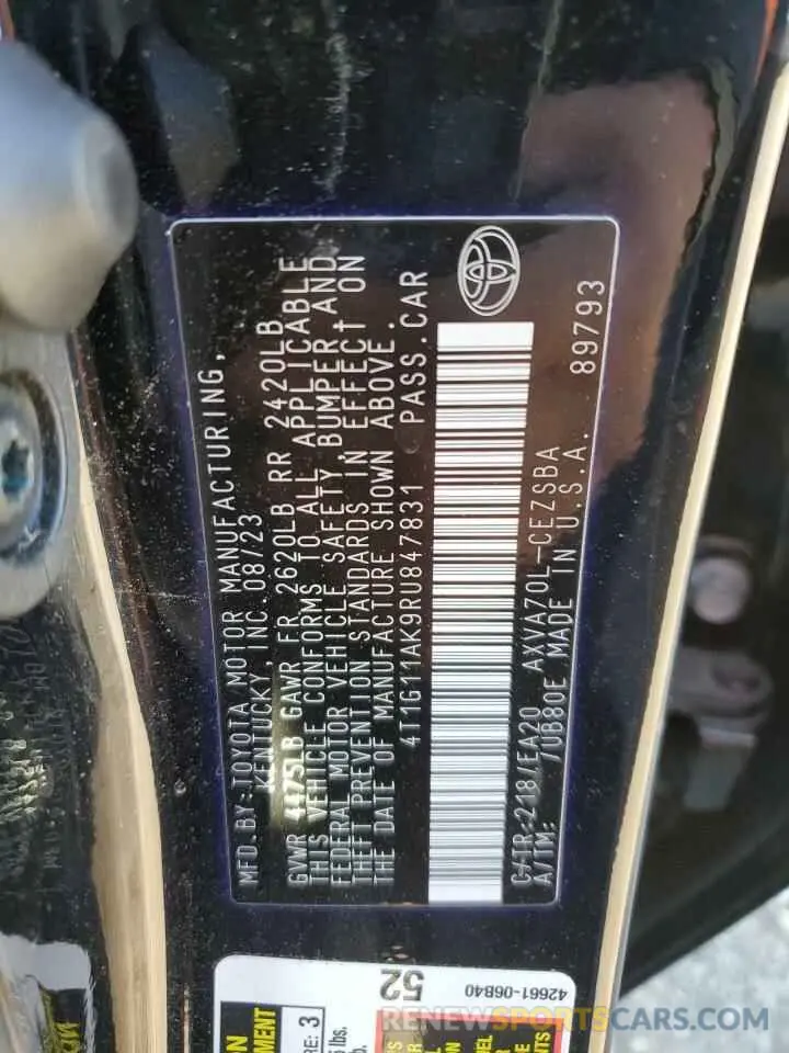 12 Photograph of a damaged car 4T1G11AK9RU847831 TOYOTA CAMRY 2024