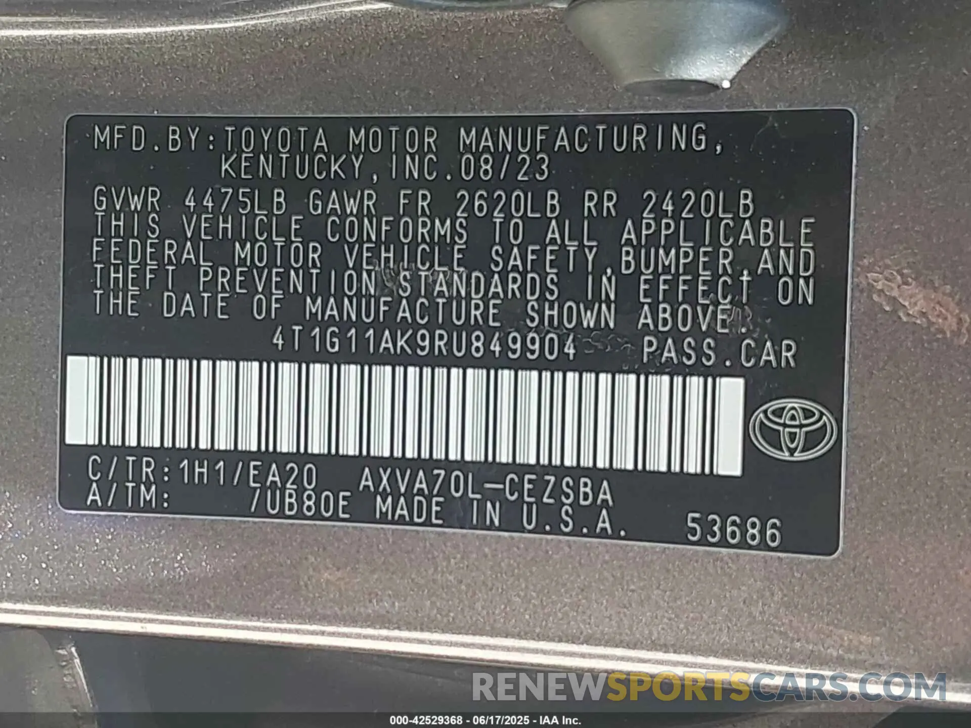 9 Photograph of a damaged car 4T1G11AK9RU849904 TOYOTA CAMRY 2024