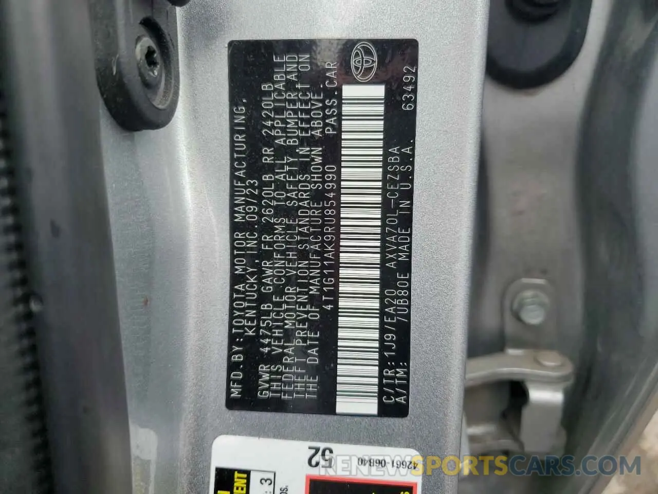 12 Photograph of a damaged car 4T1G11AK9RU854990 TOYOTA CAMRY 2024