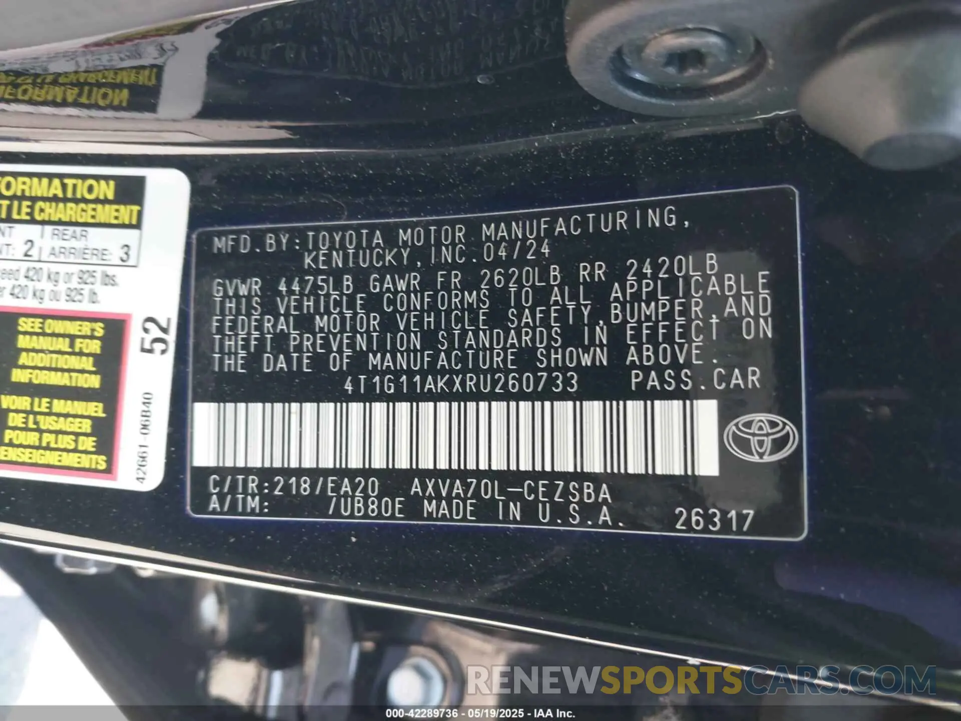 9 Photograph of a damaged car 4T1G11AKXRU260733 TOYOTA CAMRY 2024